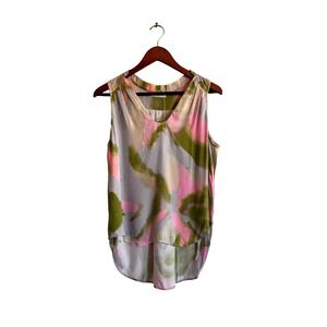 Neu Nomads New York Pink Green Abstract Print Tencel Modal V-Neck Blouse Small